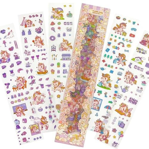 FunBlast Unicorn Theme PET Stickers, Kawaii Sticker – 20 Sheets/1000+ Pcs Aesthetic Sticker, Craft Stickers, Self-Adhesive Sticker’s Set, Japanese Style Girls Sticker’s Set