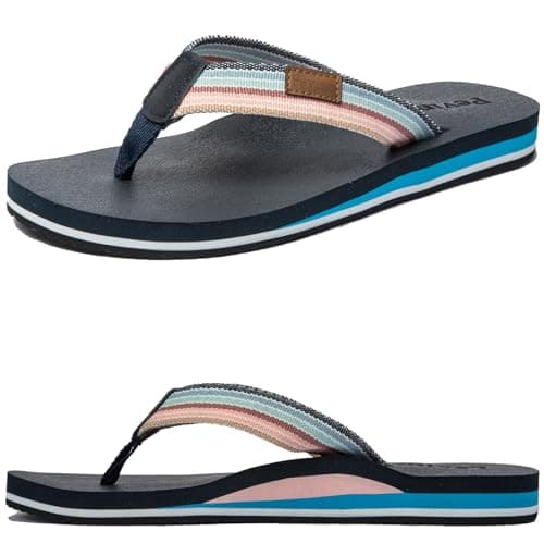 Pevino Women's Orthotic Flip Flops with Soft Waterproof Platform and Anti-Slip Sole,Casual Thong Sandals for Women,Comfortable Beach Sandals with Arch Support for Girl Ladies Navy Blue Size 8