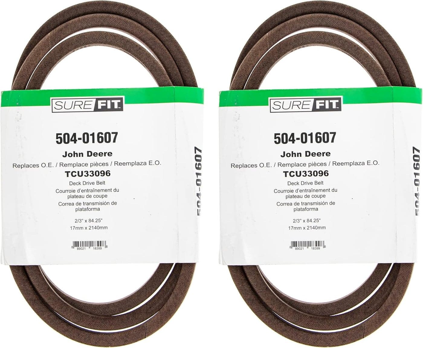 SureFit Deck Drive Belts Replacement for John Deere TCU33096 WG32A WG36A Commercial WalkBehind Lawn Mowers 2 Pack