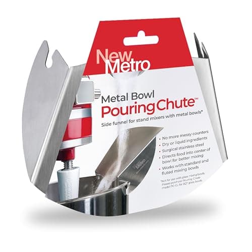 New Metro Design PC10 Pouring Chute Compatible with KitchenAid Stand Mixer with Stainless Steel Bowl Silver