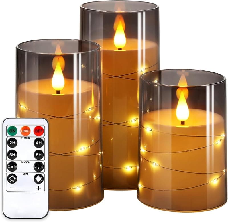 XERGY Acrylic Glass Battery Operated Flameless Led Candles (Pack of 3) Valentine's Gift for Home Decor Romantic Ambiance Aesthetic Dinning Table Decor