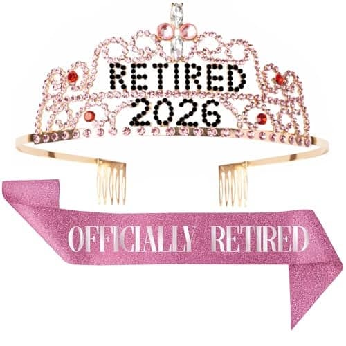 JPACO 2026 Retirement Tiara Sash Officially Retired Sash Crown for Parties Events Gifts Favors and Decorations 2026 Pink