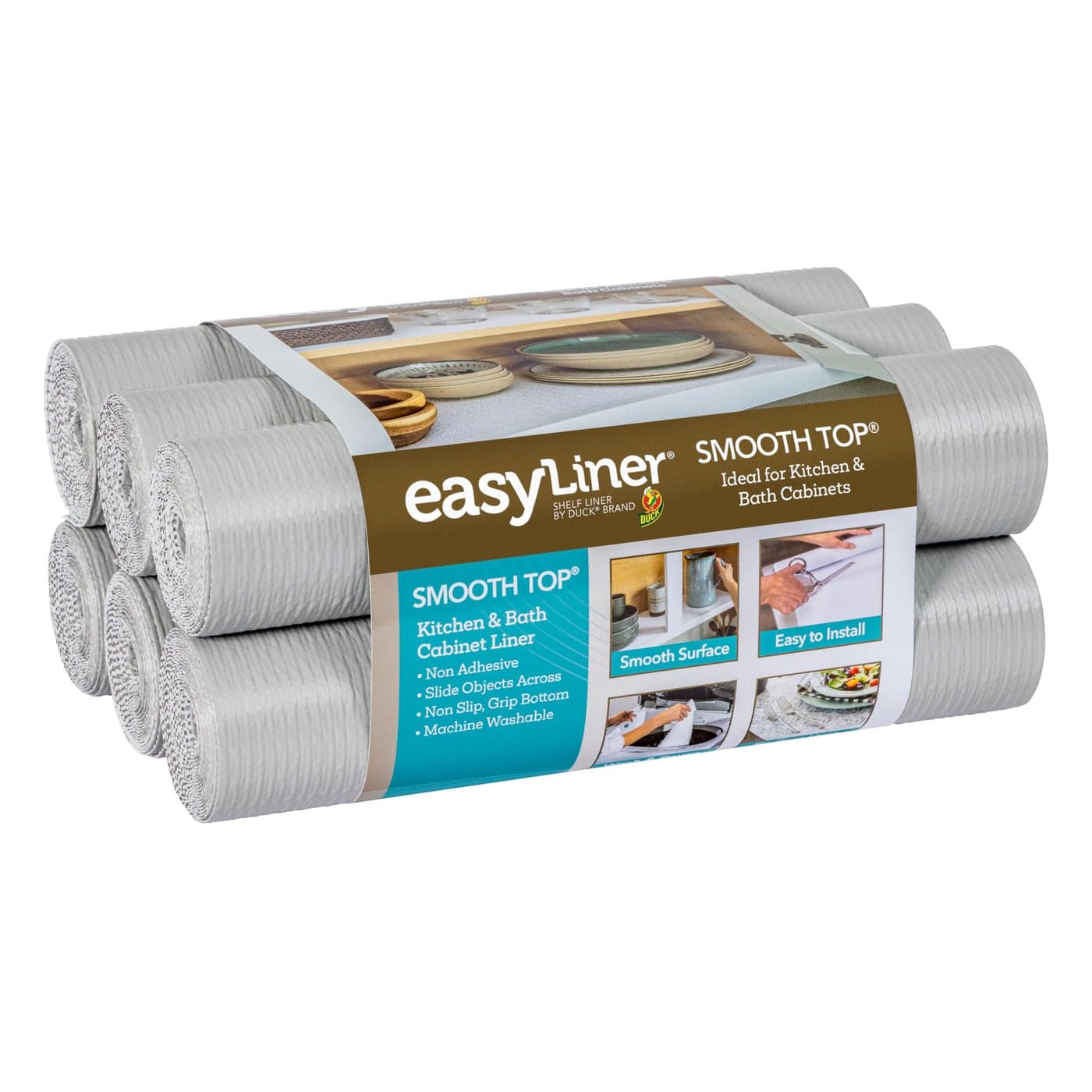 Smooth Top EasyLiner for Cabinets Drawers Easy to Install Cut to Fit Shelf Paper Drawer Liner Non Adhesive Non Slip Shelf Liner for Kitchen Pantry 12 Inch Width 60 Total Feet Gray