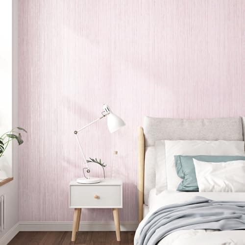 WESTICK Pink Grasscloth Wallpaper for Girls Bedroom Romantic Textured Peel and Stick Wallpaper Removable Thick Pink Contact Paper for Living Room TV Background Accent Wall Bedroom Cabinets 78x158 in