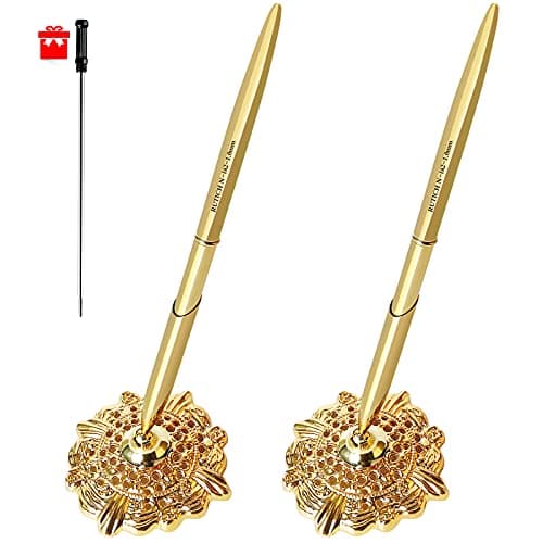 RUTICH Hollow Round Pen Holder Signing Pen Set for Wedding Bridal Engagement Valentine's Day Favors,Golden 2 Pcs…
