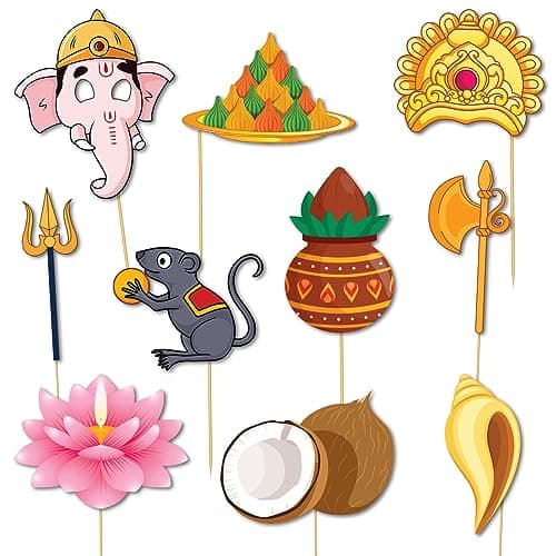 Festiko® Ganpati Bappa Morya Photobooth Props, Selfie Props For Ganesh Puja, Ganesh Chaturthi Decoration Combo