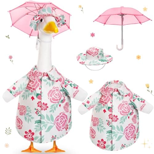 Soulchen Porch Goose Outfit with Umbrella for Lawn Porch Goose Costume Pink Flower Skirt for Spring Summer Outdoor Patio Yard Lawn Decoration(Pink Floral,23inch)