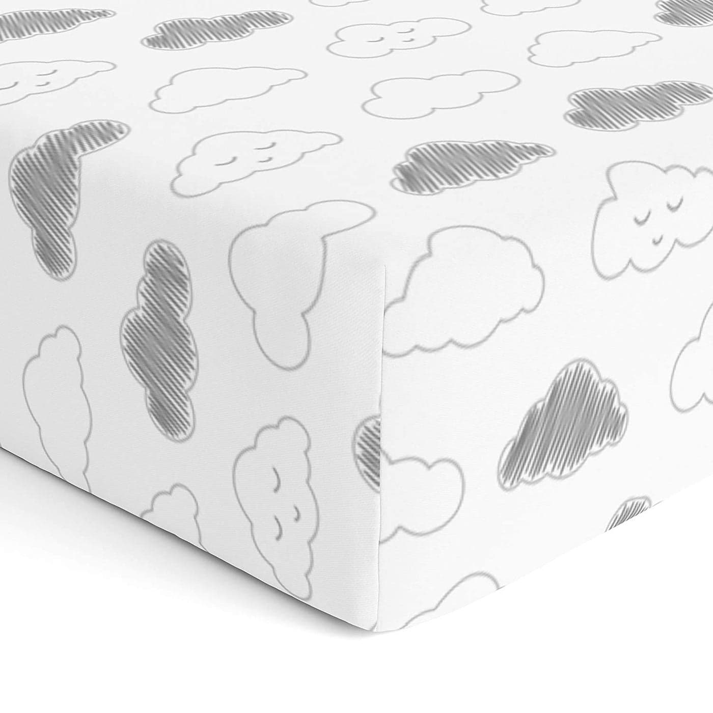 Cotton Baby Crib Fitted Bed Sheets for Cot Organic Twill Fabric Baby Bedding for New Born Infants Toddlers 52x28 Pack of 1 The White Cradle Grey Clouds