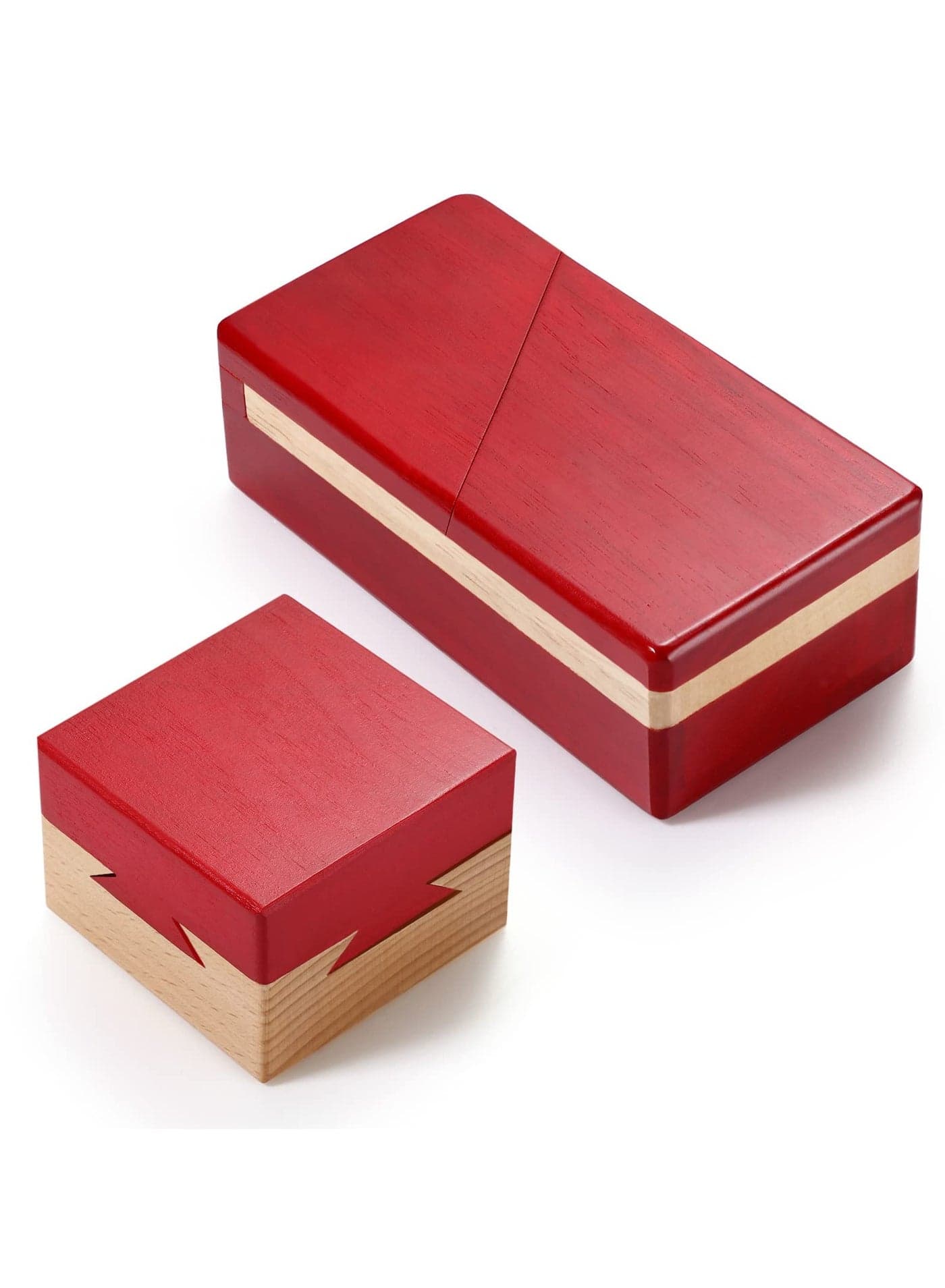 Magic Wooden Puzzle Box, Secret Mechanism Money Box for Adults and Teens (Red, Set of 2)