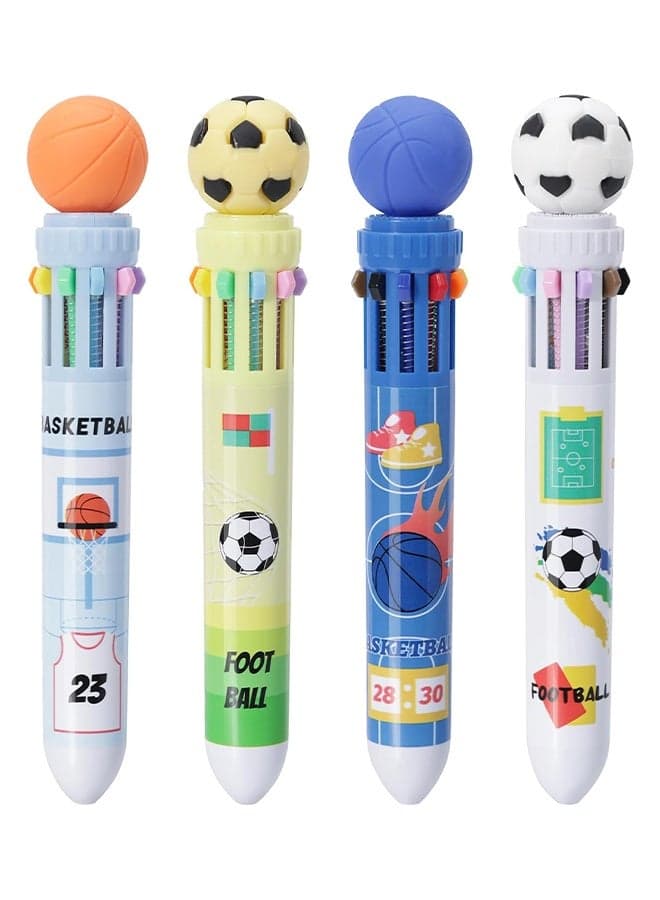 4 Pack Multicolor Ballpoint Pen 0.5mm, 10-in-1 Colored Retractable World Cup Soccer Ballpoint Pens for Office School Supplies Students Kids Gifts4 Pack