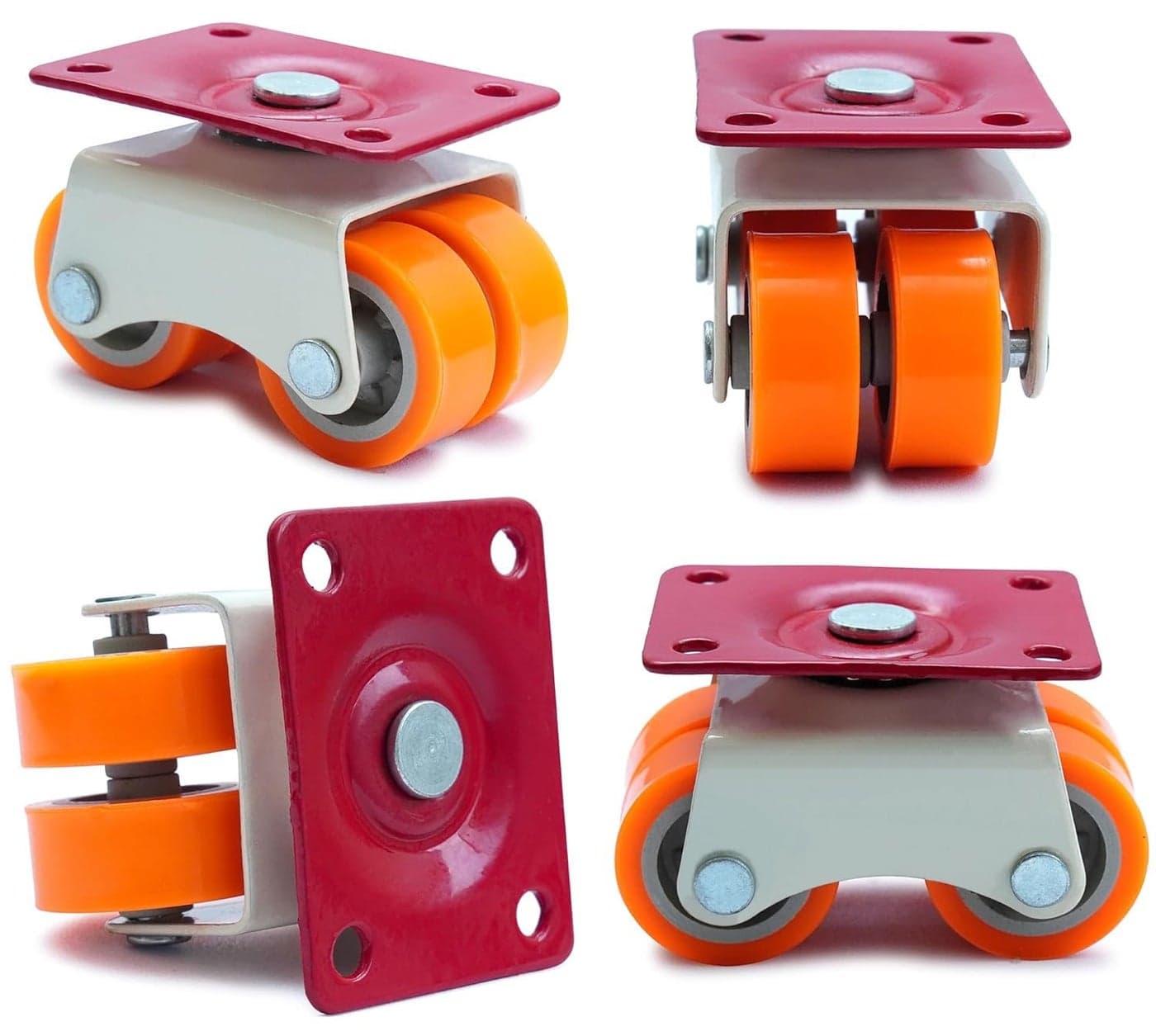 Hepiack Heavy Duty 360 Rotating Caster Wheels 4 Nylon Moving Rollers for Furniture Tables Trolleys 375400Kg Load Capacity Durable Orange Design Pack of 4