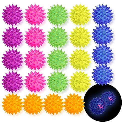 Deermon 24 Pack Rubber Blinking Squishy Stress Relief Sensory Ball Toys LED Flashing Fidget Spiky Therapy Balls or Kids Teens Adults Stress Relief Party Favors