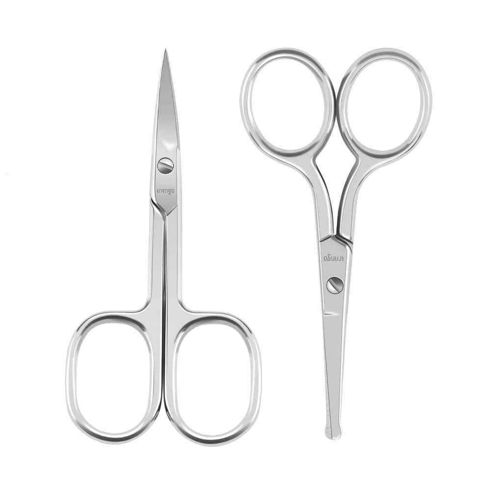 LIVINGO Premium Curved and Rounded Nose Hair Scissors for Men 2 PC Set Nail Cuticle Manicure Scissors Shears Kit for BeardMustache Ear Facial Hair Eyebrows Eyelashes for Women