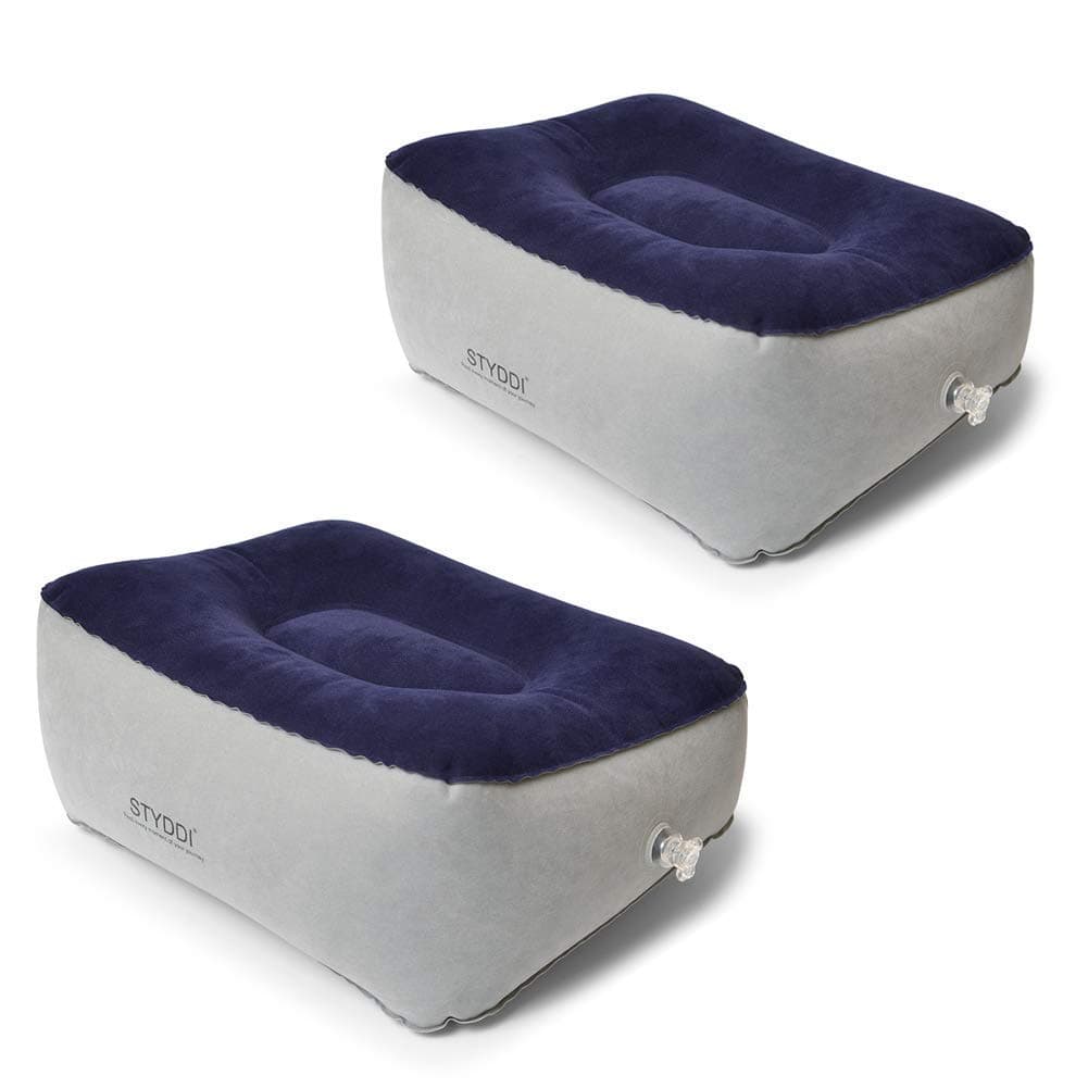 STYDDI Inflatable Foot Rest Pillow 2 Pack Portable Inflatable Leg Rest Pillow Travel Footrest Pillow for Airplane Train Car Home Office Grey and Blue Pack of 2