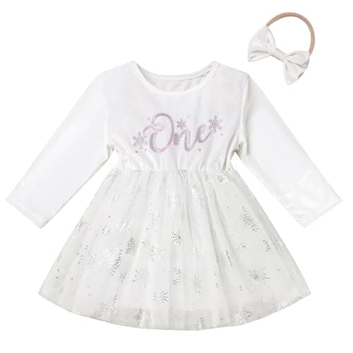 Winter Onederland Birthday Outfit Girl: Snowflake 1st First Birthday Princess Dress Tutu Skirt Cake Smash Photoshoot Baby Toddler Velvet Dresses Christmas Party Pink 12-18 Months