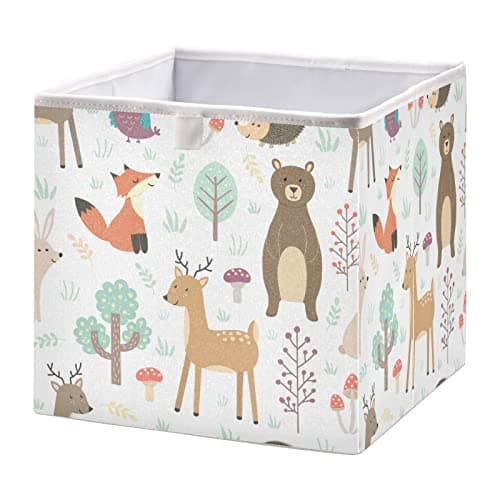 Kigai Forest Animals Storage Bins Cube Foldable Storage Baskets Bin Waterproof Home Organizer with Handles Basket for Toy Nursery Blanket Clothes 11x11x11 Inch