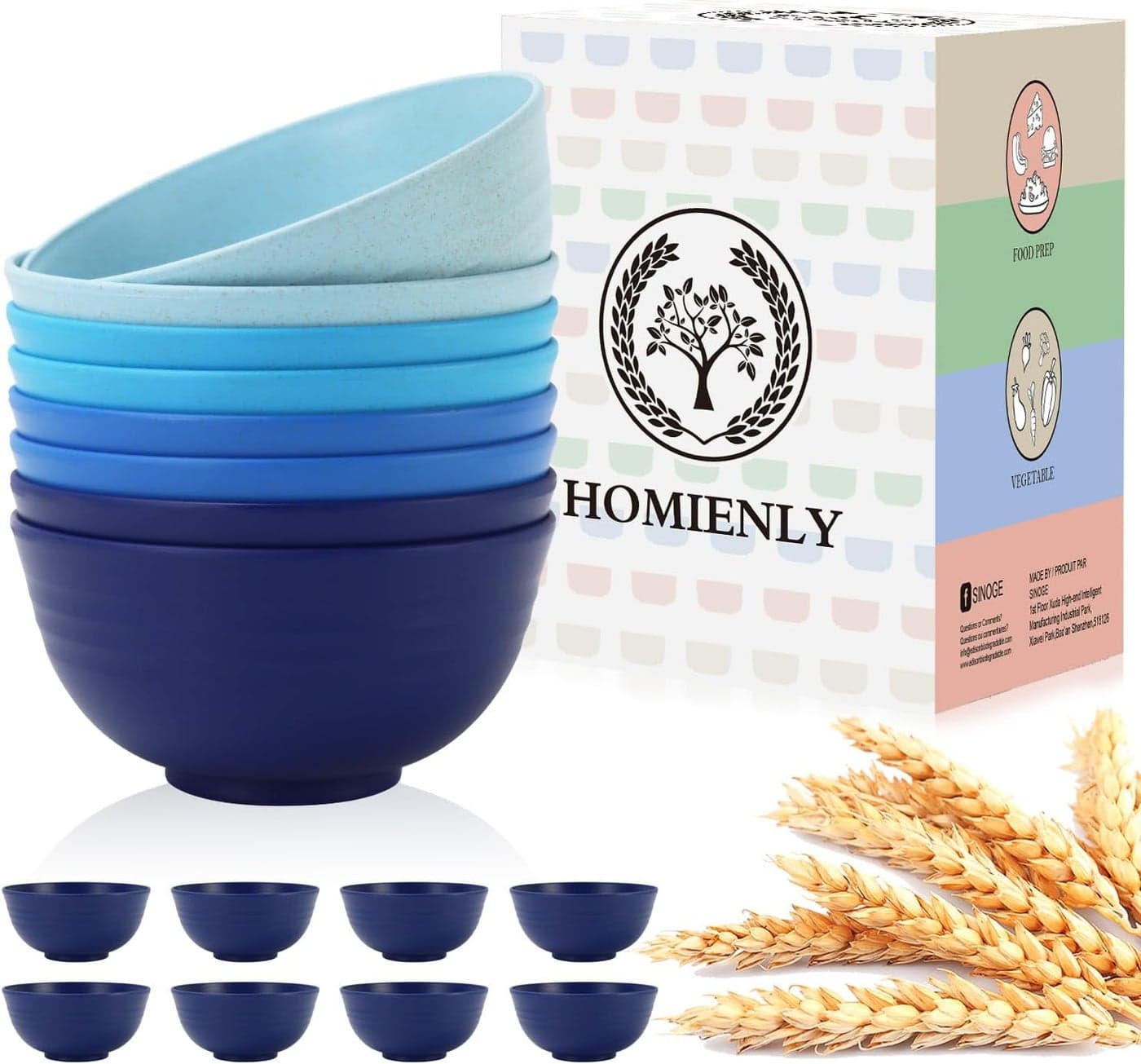 Homienly Unbreakable Cereal Bowls Set of 826 OZ Soup Bowls Microwave and Dishwasher Safe Wheat Straw Bowl Assorted Color Dessert Bowls for Serving Soup Oatmeal Pasta and Salad Gradient Blue