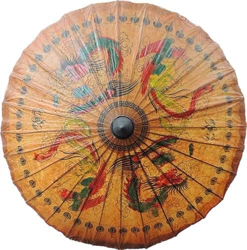 Bestage 33.5" Chinese Japanese Handmade Oil Paper Umbrellas Parasol,Thai Asian Dragon Phoenix Painted Decoration Umbrellas for Parties Photography Costumes and Other Events(1 PCS