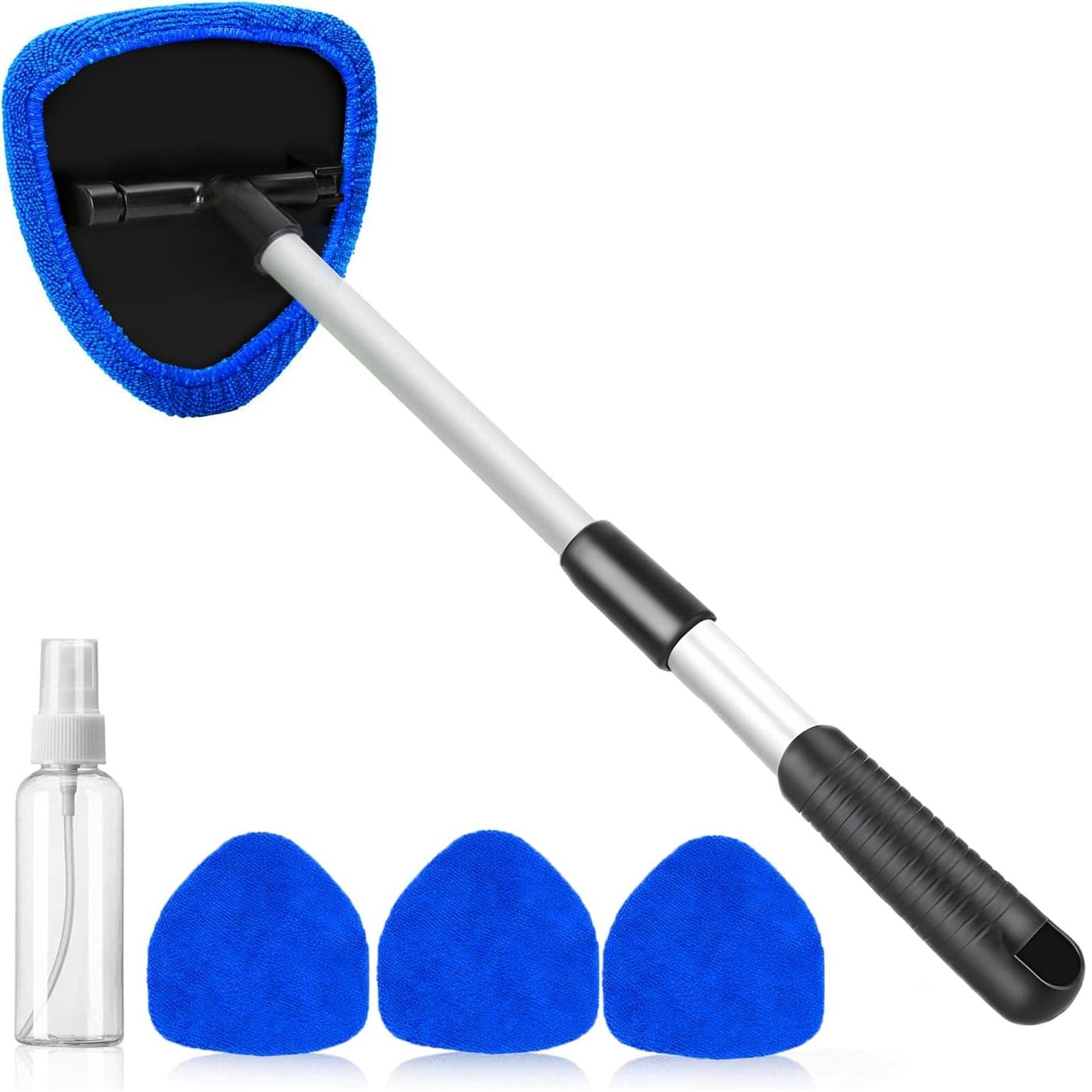 desin Windshield Cleaning Tool Car Window Cleaner Windshield Cleaner with 4 Reusable and Washable Microfiber Pads and Extendable Handle Auto Inside Glass Wiper Kit