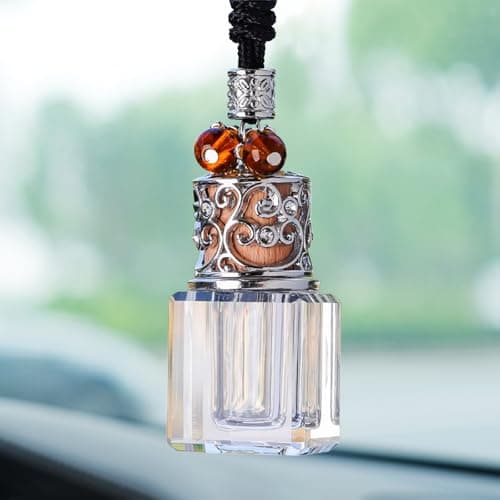 Car Air Freshener Diffuser Hanging Ornament DiamondShaped Empty Crystal Bottle Car Mirror Hanging Accessories Elegant Bottle Pendant with Wooden Caps Rear View Mirror Accessories