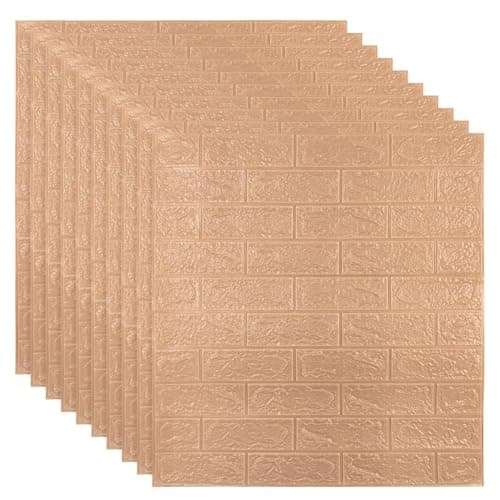 TEKCOOL Self-Adhesive Waterproof PE Foam 3D Wall Panels Wallpaper Sticker for Bathroom, Living Room, and Home Decoration (70 x 77cm, Appx. 5.8Sq Feet)-1 Piece//Brown