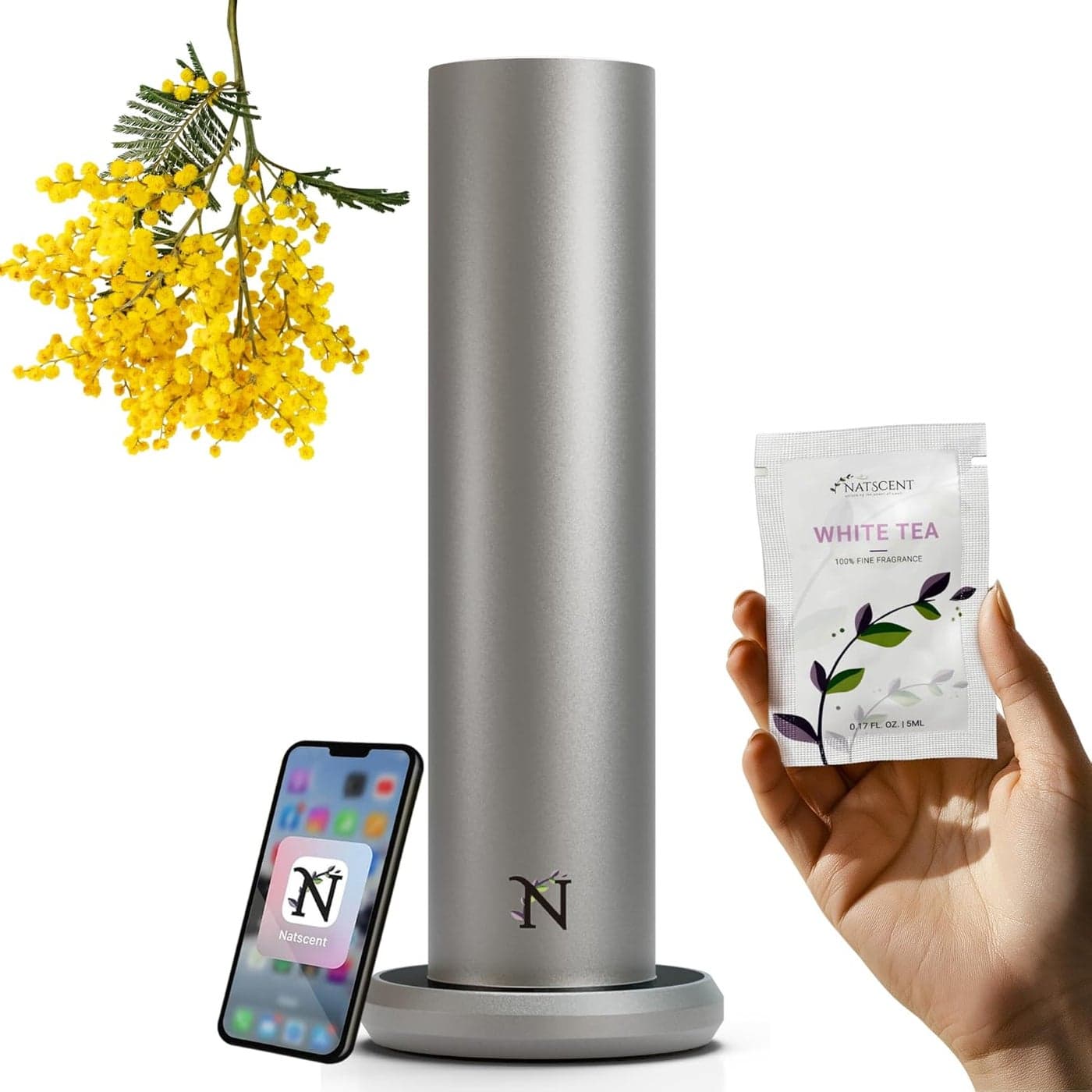Dynamo Essential Oil Diffuser for Home with Fragrance Sample, App & Manual Control, Cold-Air Scent Diffusers for Home,Large Room, Hotel Scent Diffuser, 1000sq.ft. Titanium, Aroma Diffusers