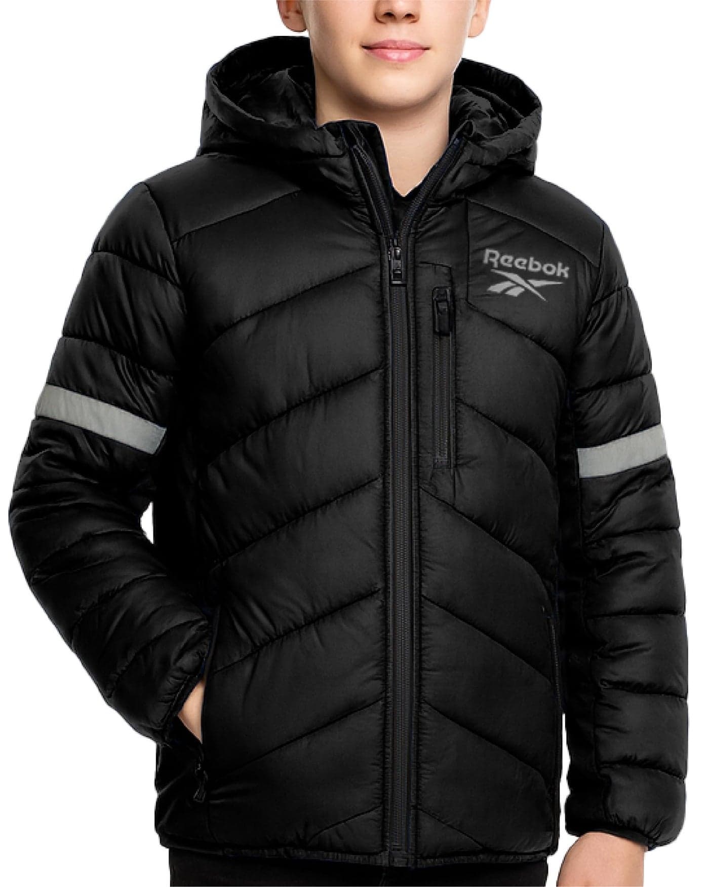 Reebok Boys Puffer Jacket - Heavyweight Quilted Wind & Water Resistant Boys Winter Coat - Insulated Bubble Kids Winter Jacket, Size 8, Black Ink