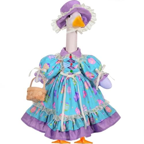 FuWeave 3 Pcs Summer Goose Outfit Bunny Eggs Lawn Porch Goose Clothes for 23 Cement Statue Outdoor Patio Yard Lawn Art DecorationElegant Style