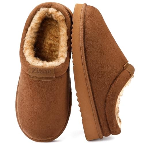 Zizor Men's Fuzzy Cozy Slippers Microsuede Indoor Outdoor Home Comfy Winter Slip On Cute Warm Memory Foam Furry Shoes(Chesnut Tan,Size 10)