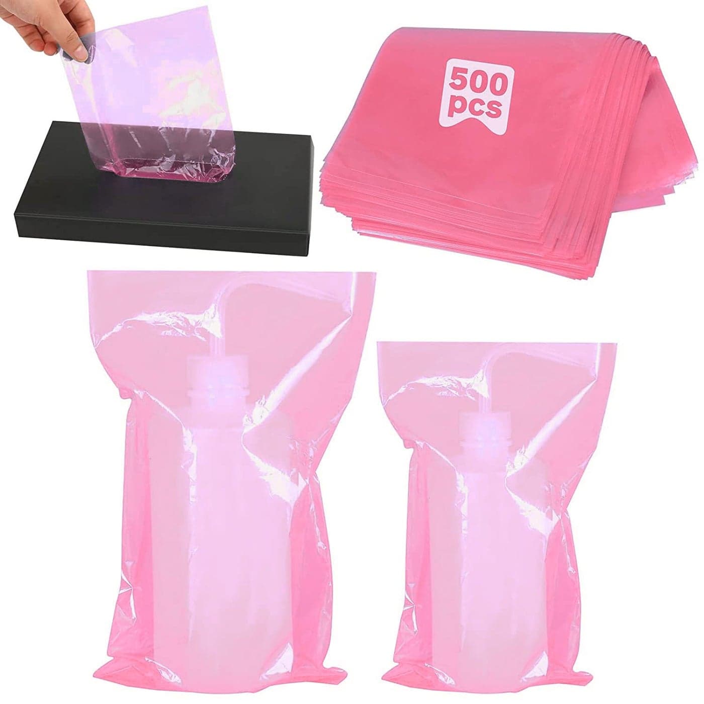 500PCS Pink Tattoo Wash Bottle Bags Disposable Tattoo Bottle Bags Squeeze Bottle Bag Sleeves Dental Bottle Bag Covers Tattoo Bottle Cleaning Bags for Tattoo Supplies Accessories