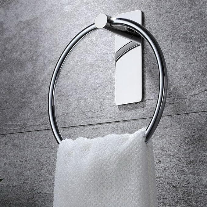 Copelle Stainless Steel Self Adhesive Round Towel Ring | No Drilling Wall Mounted Bathroom Accessories | Durable Napkin Hand Towel Holder for Kitchen, Wash Basin, Home and Hotels (Chrome Finish)