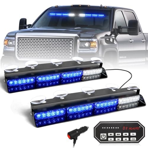 HLauto 604N Emergency Dash Strobe Lights: 2x16.8 inch Blue Security Light w/Take Down, 48 LED Safety Flashing Warning Hazard Interior Windshield Light Bar for Trucks Vehicles