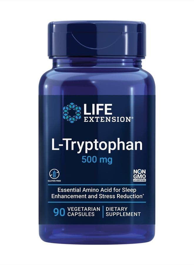 L-Tryptophan 500 mg – L-Tryptophan Supplement for Healthy Sleep and Stress Response Support – Gluten-Free, Non-GMO, Vegetarian – 90 Capsules