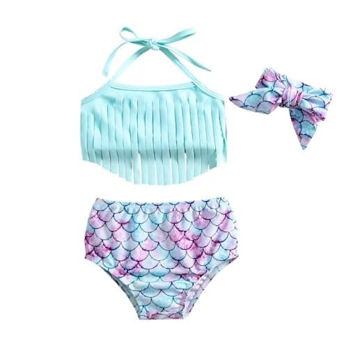 Baby Bucket Girls Stylish Two-Piece Swimsuit| Baby Girl Bikini Swimsuit with Headband - (12 Months-18 Months) - Sky Blue