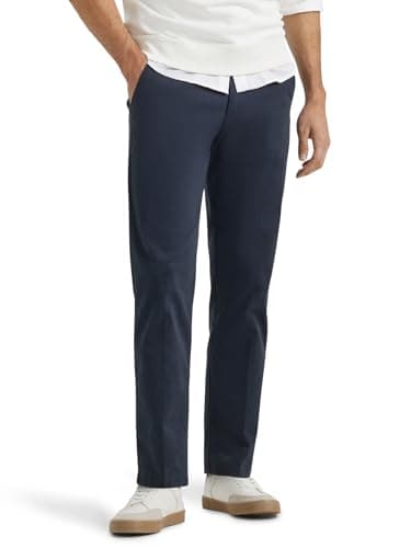 Lee Men's Extreme Motion Flat Front Regular Straight Pant Navy 42W x 32L
