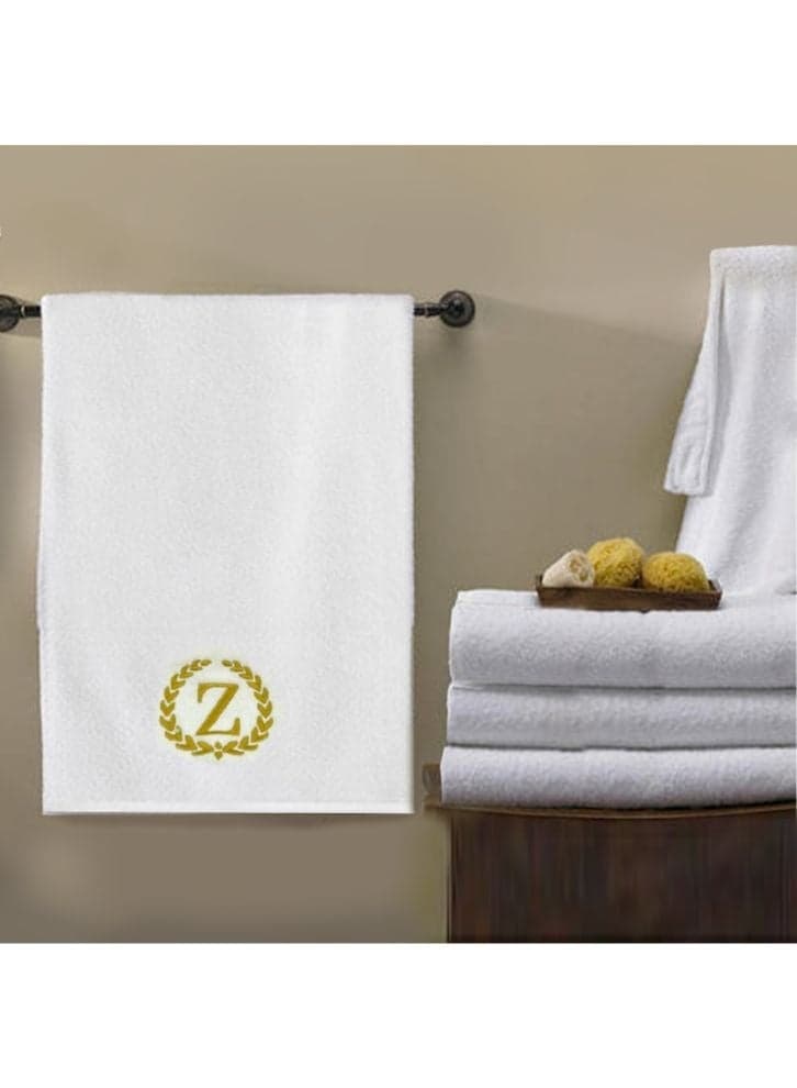 Embroidered For You (White) Luxury Monogrammed Bath Towel (70 x 140 Cm-Set of 1) 100% cotton, Highly Absorbent and Quick dry, Classic Hotel and Spa Quality Bath Linen-600 Gsm (Golden Letter Z)