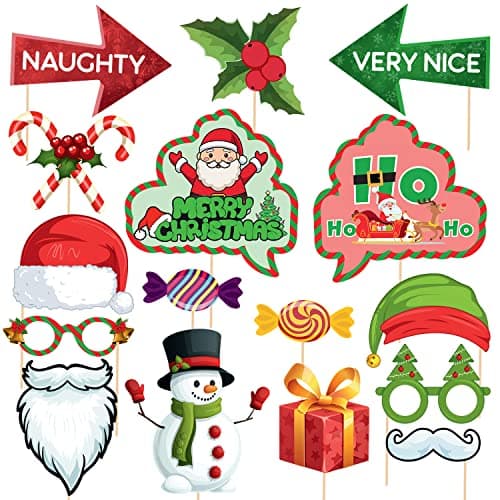 Zyozique Christmas Party Photo Booth Props Creative Happy Christmas Pose Sign Kit for Party Decoration 16 pcs/Set