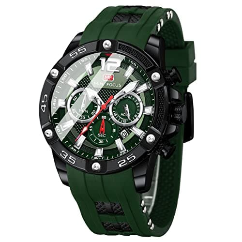 MF MINI FOCUS Men Watch, Chronograph Waterproof Sport Analog Quartz Watches Red Silicon Strap Fashion Wristwatch for Men