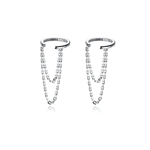 Reffeer Solid 925 Sterling Silver Cuff Earrings Chain for Women Teens Cartilage Wrap Earrings Helix Cuffs (A-Silver)