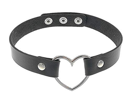 ReNext Gothic Punk Choker,PU Leather Short Necklace with Heart Shape Connector (Black)