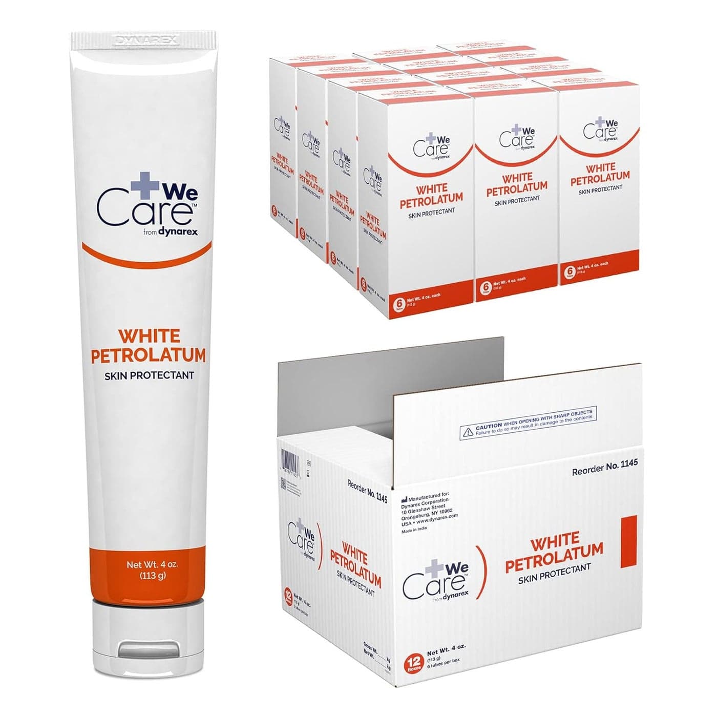 Dynarex White Petrolatum, Petroleum Jelly for Dry, Damaged or Cracked Skin, Soothing White Petroleum Jelly for Minor Skin Irritations, 4 oz. Tubes, 1 Case of 72 Petroleum Jelly Tubes (12 Boxes of 6)