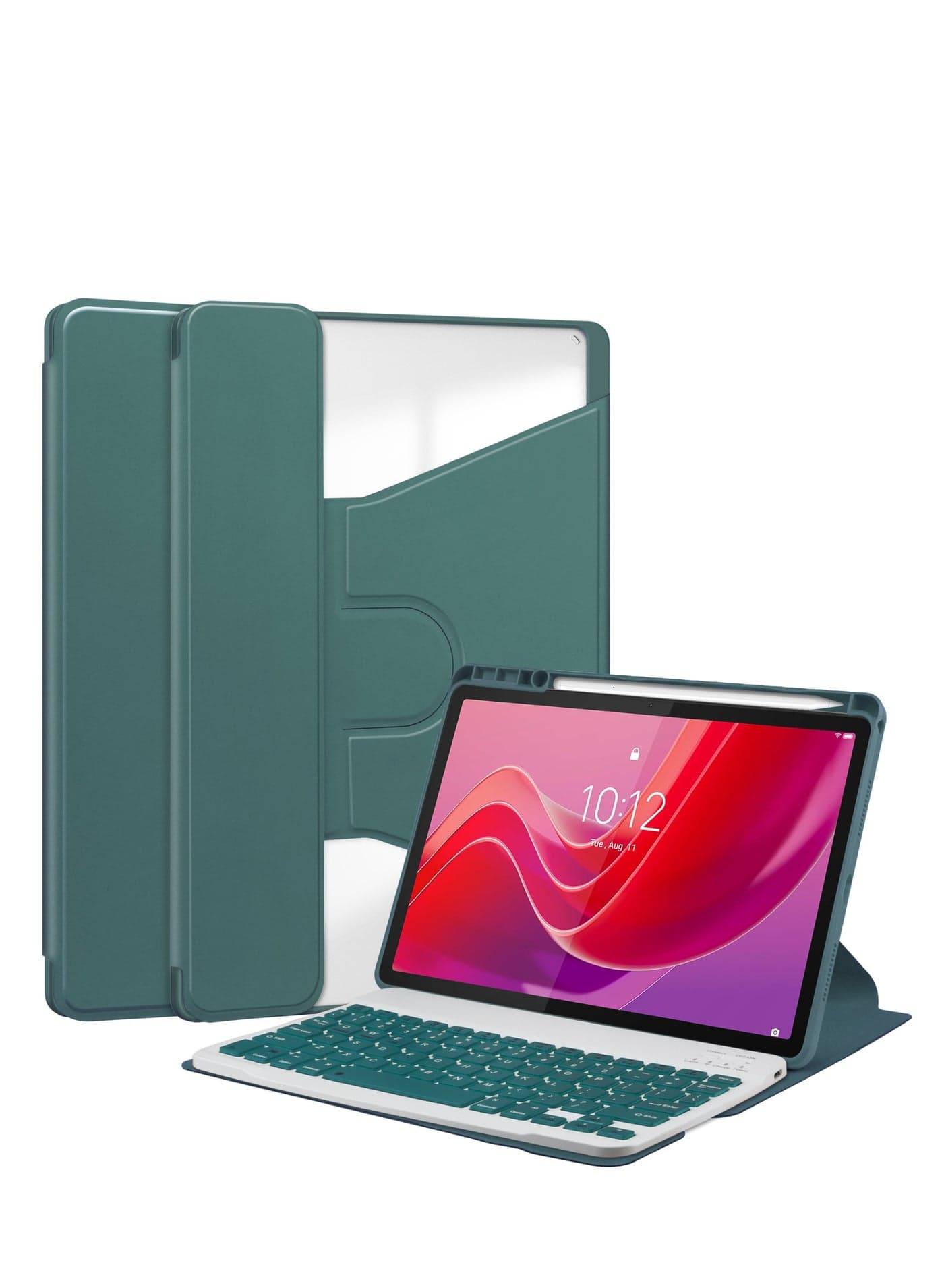 For Lenovo Tab M11 TB330FU Acrylic Clear Swivel Tablet Case with Pen Tray and Detachable Wireless Bluetooth Keyboard