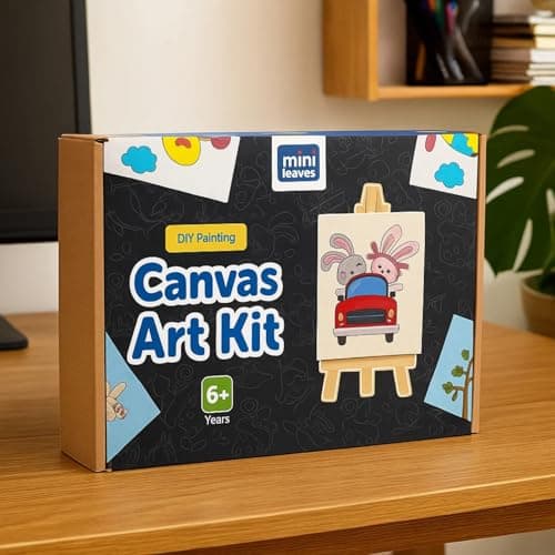 Mini Leaves Mini Canvas Art Kit Drawing Kit for Kids 6-12 Craft Kit for Girls 9-12 Set of 4 with Wooden Easel, Acrylic Paint, Easy to Paint