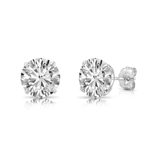 14k White Gold Solitaire Round Cubic Zirconia Stud Earrings with Gold butterfly Pushbacks (6mm)…