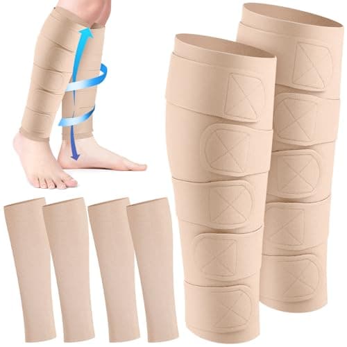 Croknit 3 Pairs Lymphedema Compression Leg Wraps Adjustable Lower Leg Cover up Medical Shin Splint Wrap for Heaviness Fatigue (Complexion)