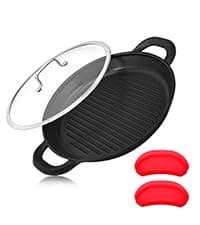 Vinchef Nonstick Grill Pan for Stove tops | 13.0" Skillet, Indoor Induction Cast-aluminum Grill Pan with Lid and Anti-Scalding Tools, GRANITEC Nonstick Coating, Dishwasher & Oven Safe