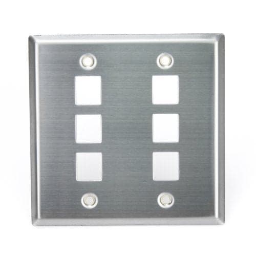 Leviton Stainless Steel Quickport Wallplate, Dual Gang, 6-Port, Stainless Steel, 43080-2S6