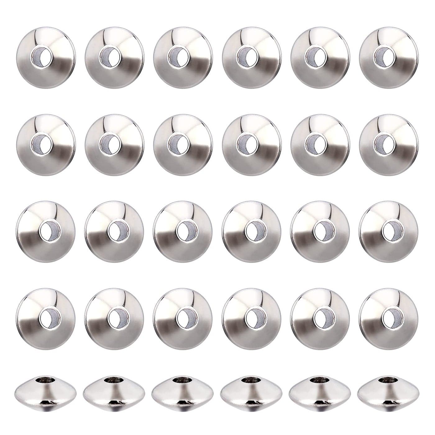 NBEADS 100 Pcs 6mm Metal Spacer Beads 304 Stainless Steel Flat Round Metal Loose Beads Smooth Crafting Beads Supplies for Bracelets Necklace DIY Jewelry Making Stainless Steel Color