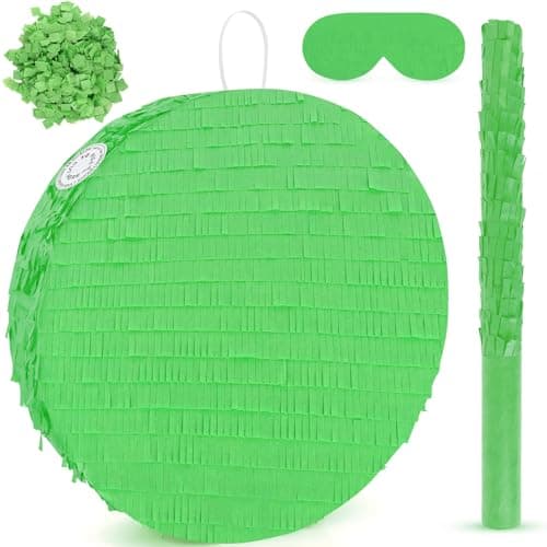 Abilat Green Round Pinata with Stick Blindfold and Confetti DIY Blank Pinata for Boys Kids Birthday Party Supplies Carnivals Halloween Christmas Decorations