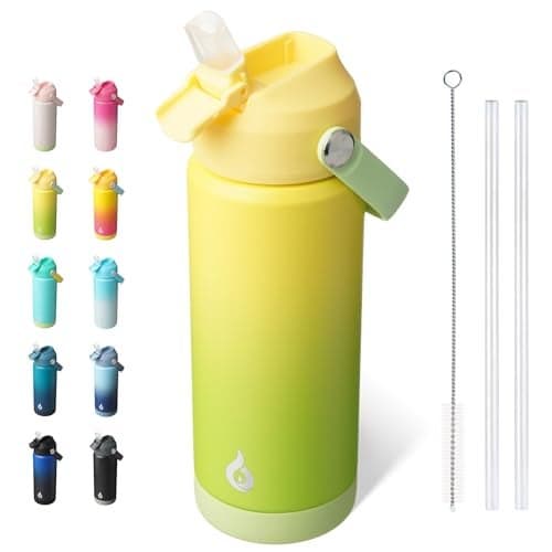 BJPKPK Insulated Water Bottle with Straw Lid 18oz Thermo Water Bottles Flex Handle Nonslip Boot BPA Free Leak Proof Stainless Steel Metal Thermo Tumblers CupsFresh Green